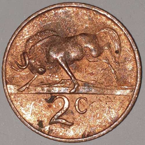 1970 - 2 CENT COIN (TWO CENT COIN) - RSA - BRONZE - KM#83 - BILINGUAL LEGEND - WILDEBEEST